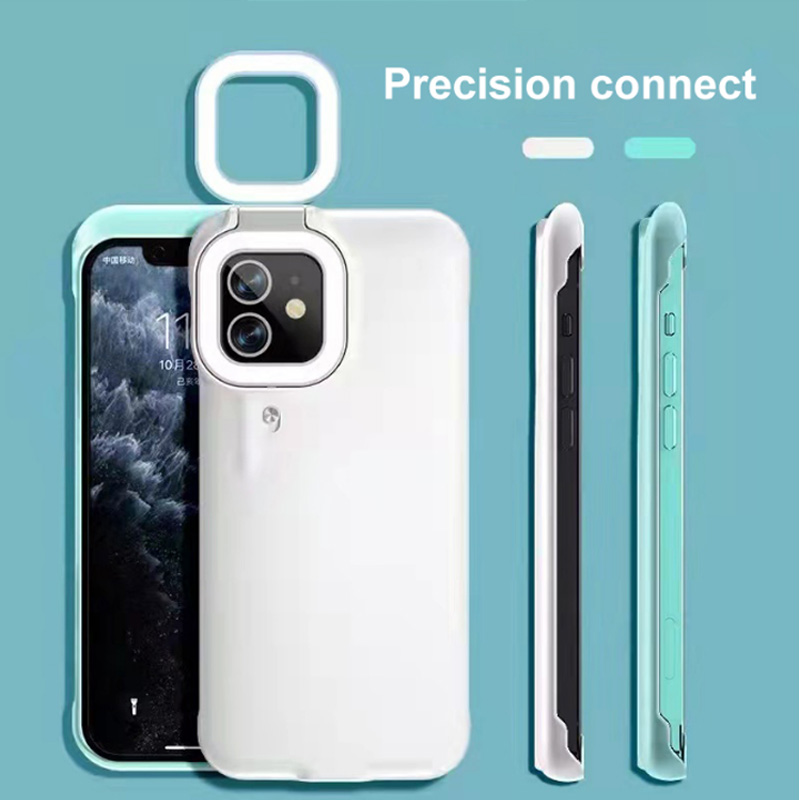 Shockproof Flashing selfie led fill flip ring light phone case for iphone 12