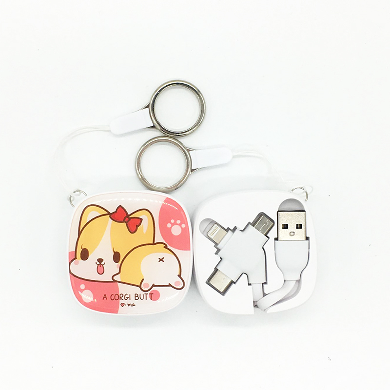 usb Charging Cable for phone Portable 3 in 1 Data USB cable with keychain