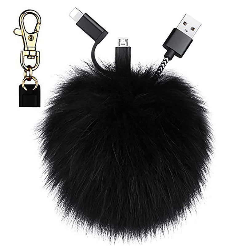 New Design 3 in 1 Pompom USB Cable with Keychain