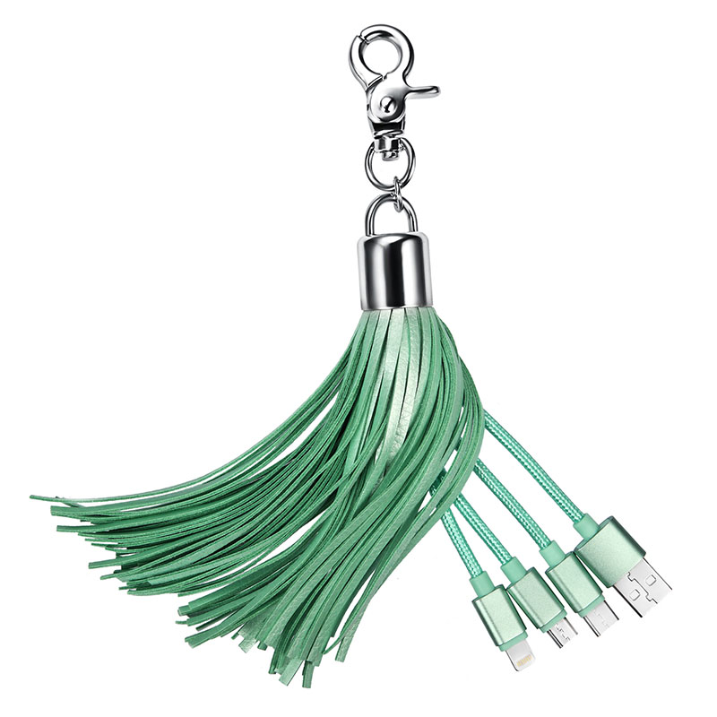 Promotion Gift 3 in 1 Tassel Keychain USB Cable for Mobile Phone Charging