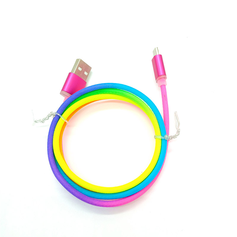 Factory Sell Colorful Rainbow USB to Micro cable for Android Phone Smart Fan Light Lamp