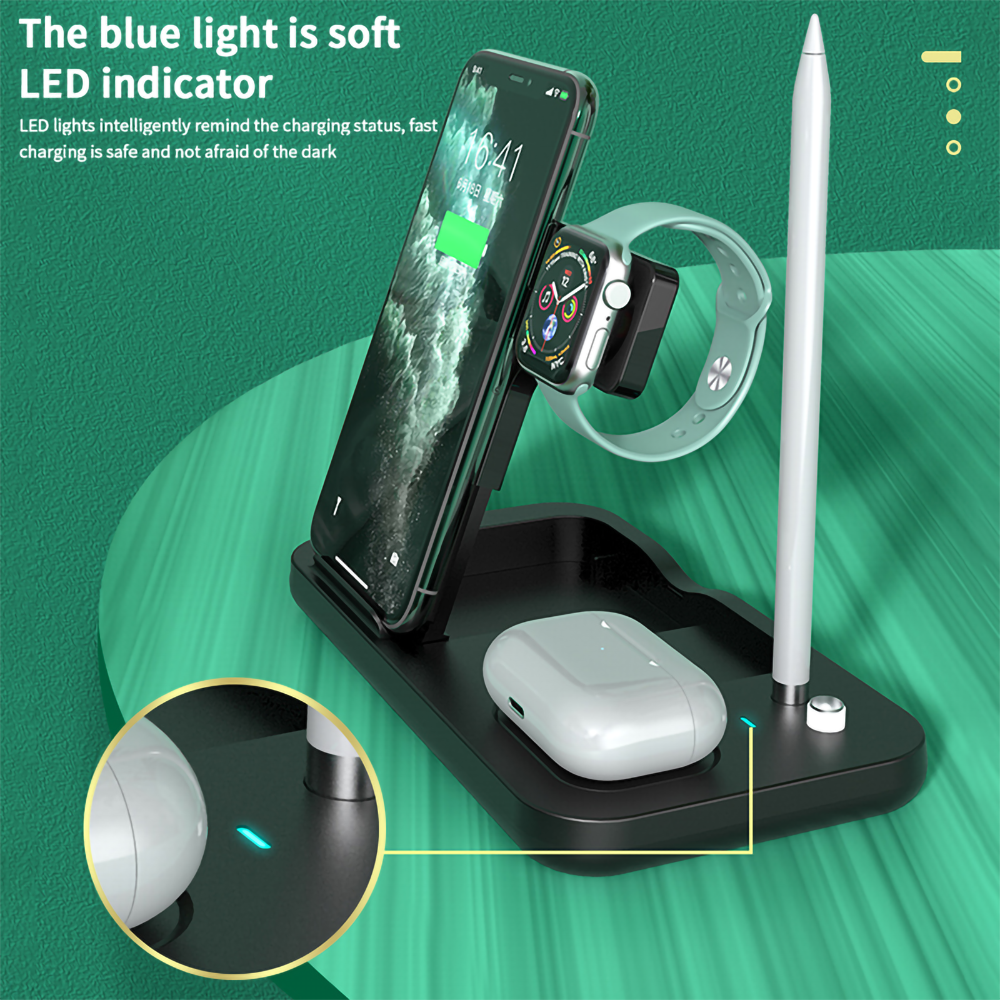 Portable 15w qi fast wireless charger stand 4 in 1 wireless charging station