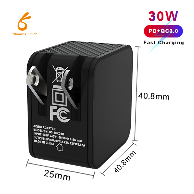 Portable foldable type c mini fast charging 30w pd charger