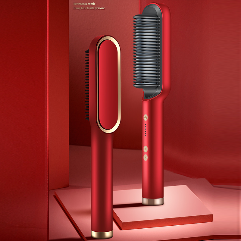 New private label red electric beard hot comb brush hair straightener,hair dryer brush