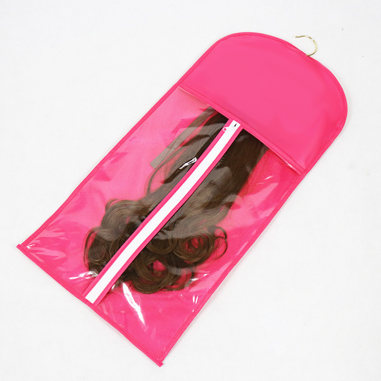 Custom Logo Private Label Non Woven Pink clear PVC hair wig extension packaging bags for hair accessory