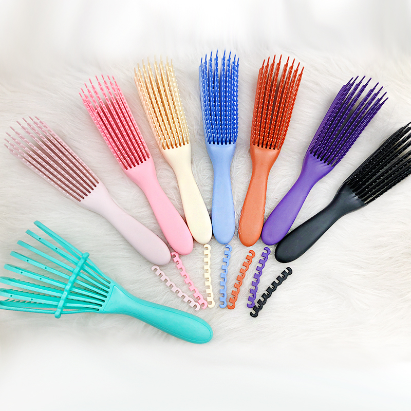 Private Label Plastic Handle Magic Eight Rows Octopus Spare Ribs women hair dryer brush Comb Detangling Hair Brush